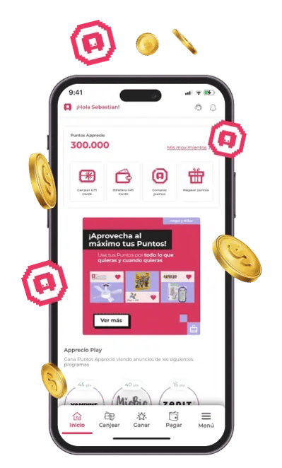 Pantalla de inicio de la app Apprecio con el saldo de puntos disponible
