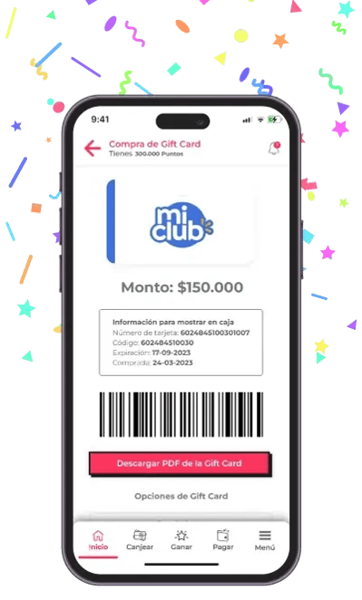 Gift card ya canjeada, con su código listo para usar en caja